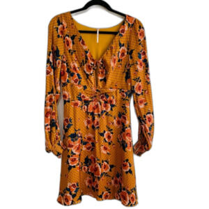Free People Morning Light Mini Floral Mustard Dress size 10